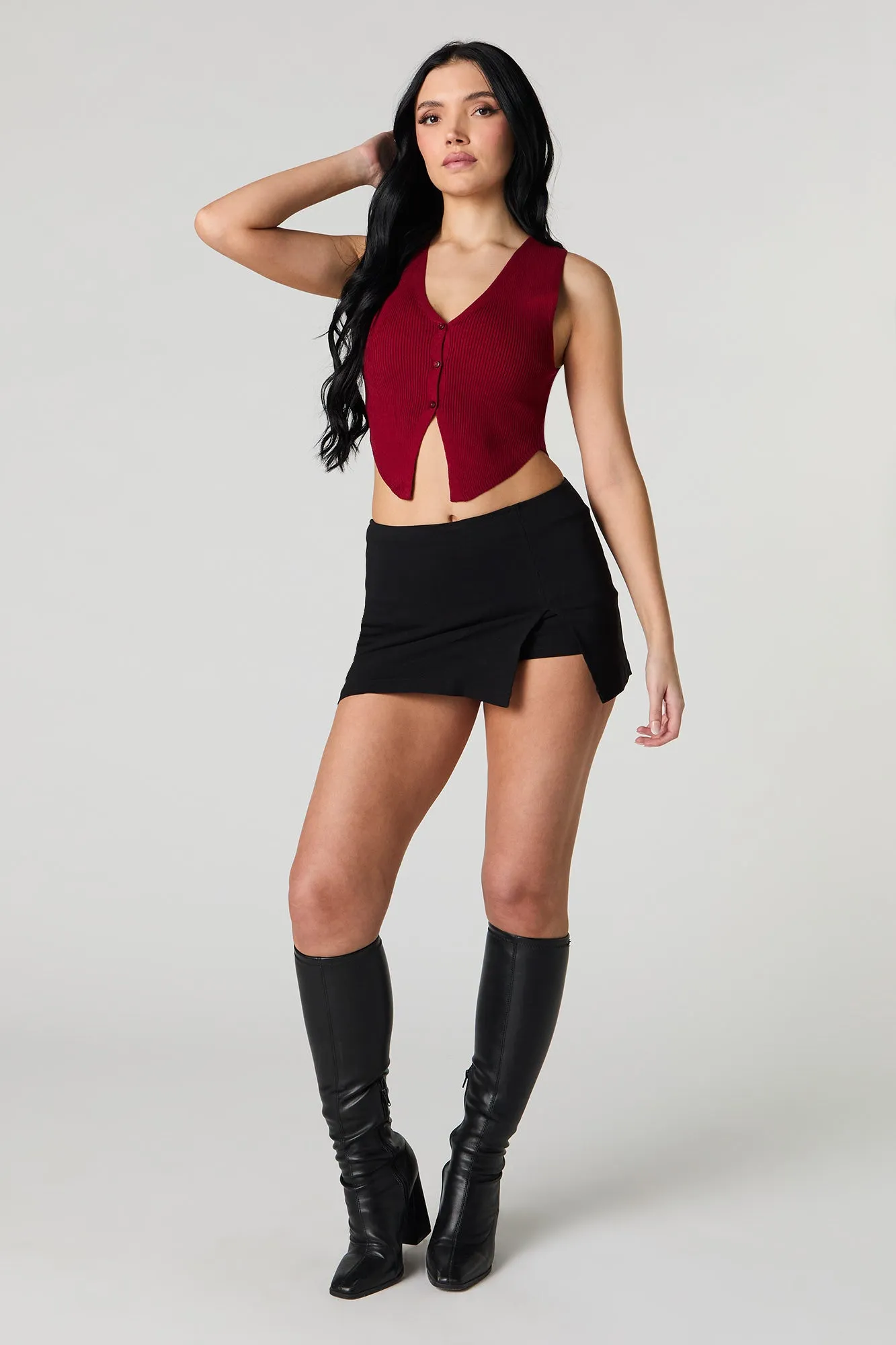 Ribbed Knit Cropped Vest