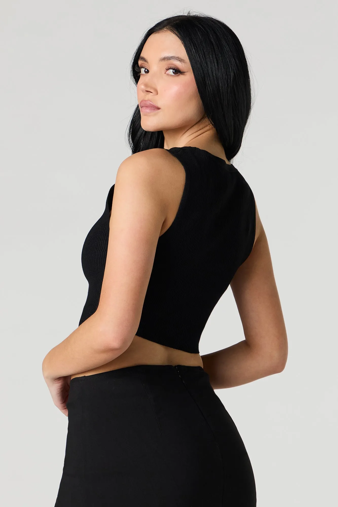 Ribbed Knit Cropped Vest
