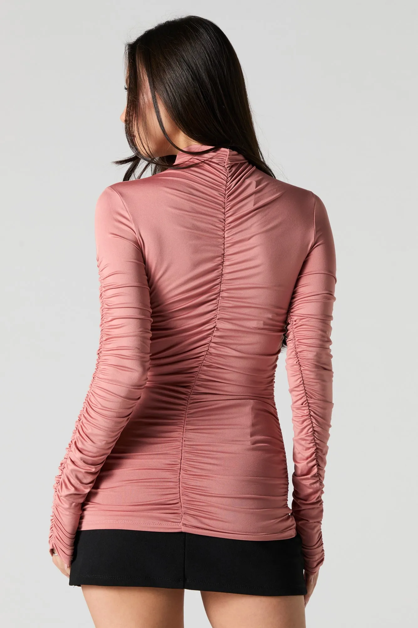 Ruched Long Sleeve Mock Neck Top