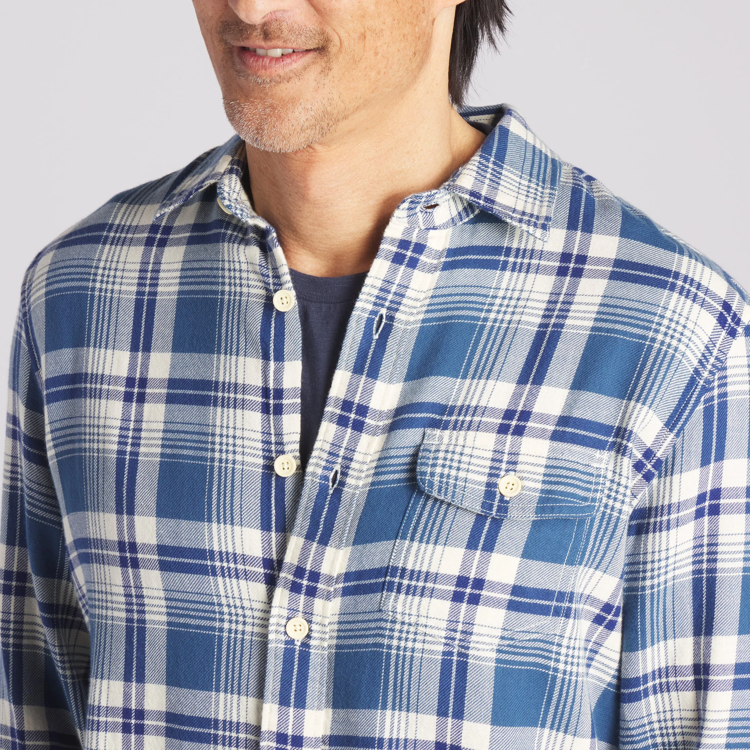 Rugged Twill Shirt - Navy Cream Plaid (Final Sale)*