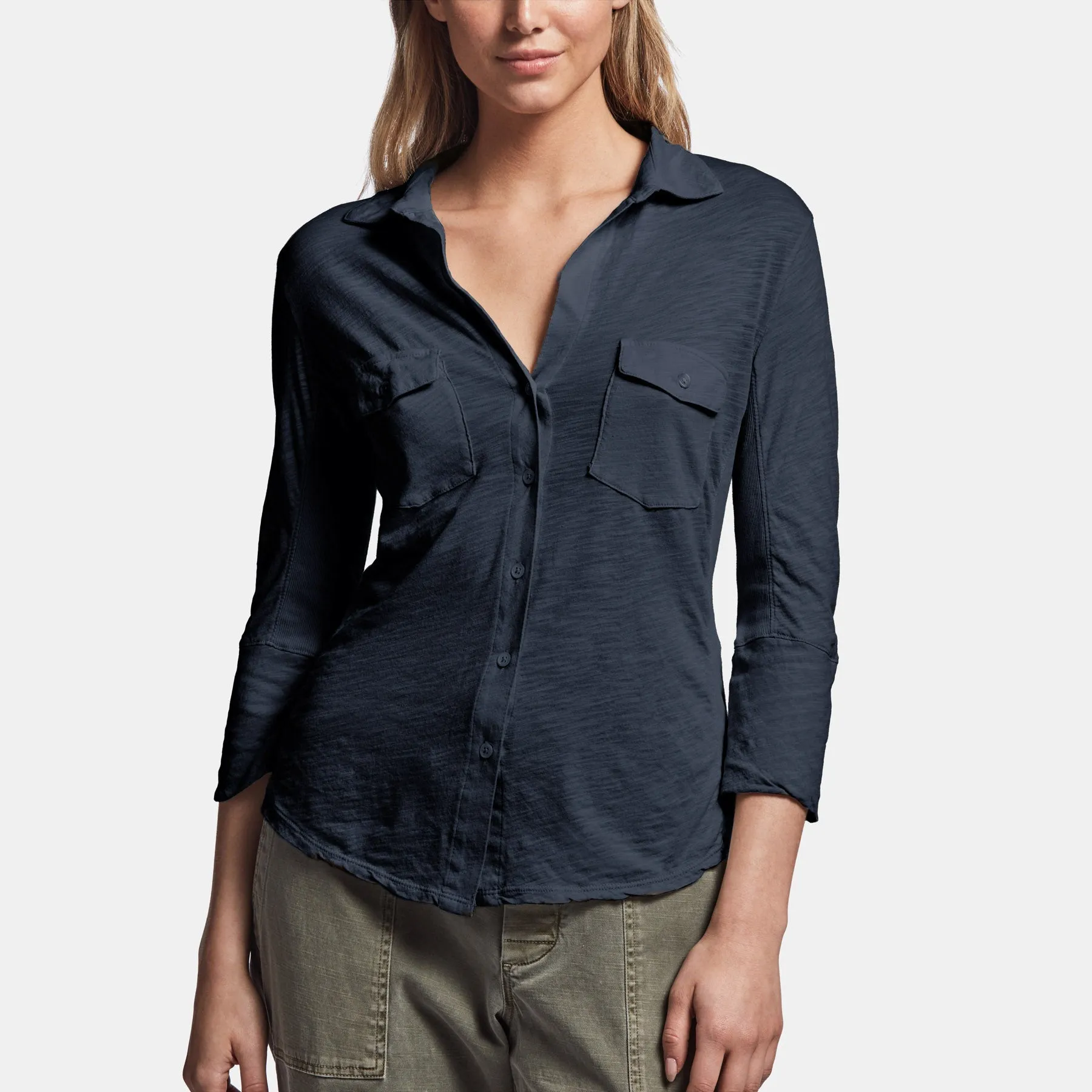 Sheer Slub Side Panel Shirt - French Navy