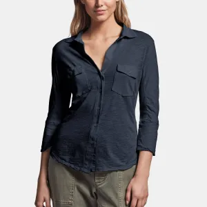 Sheer Slub Side Panel Shirt - French Navy
