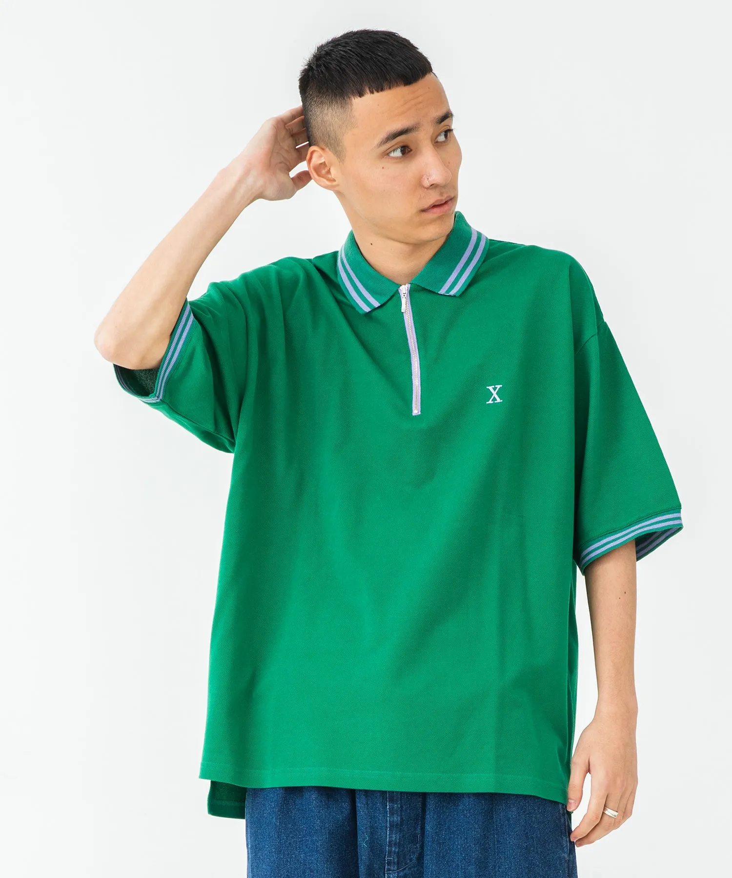 S/S HALF ZIP BIG POLO SHIRT