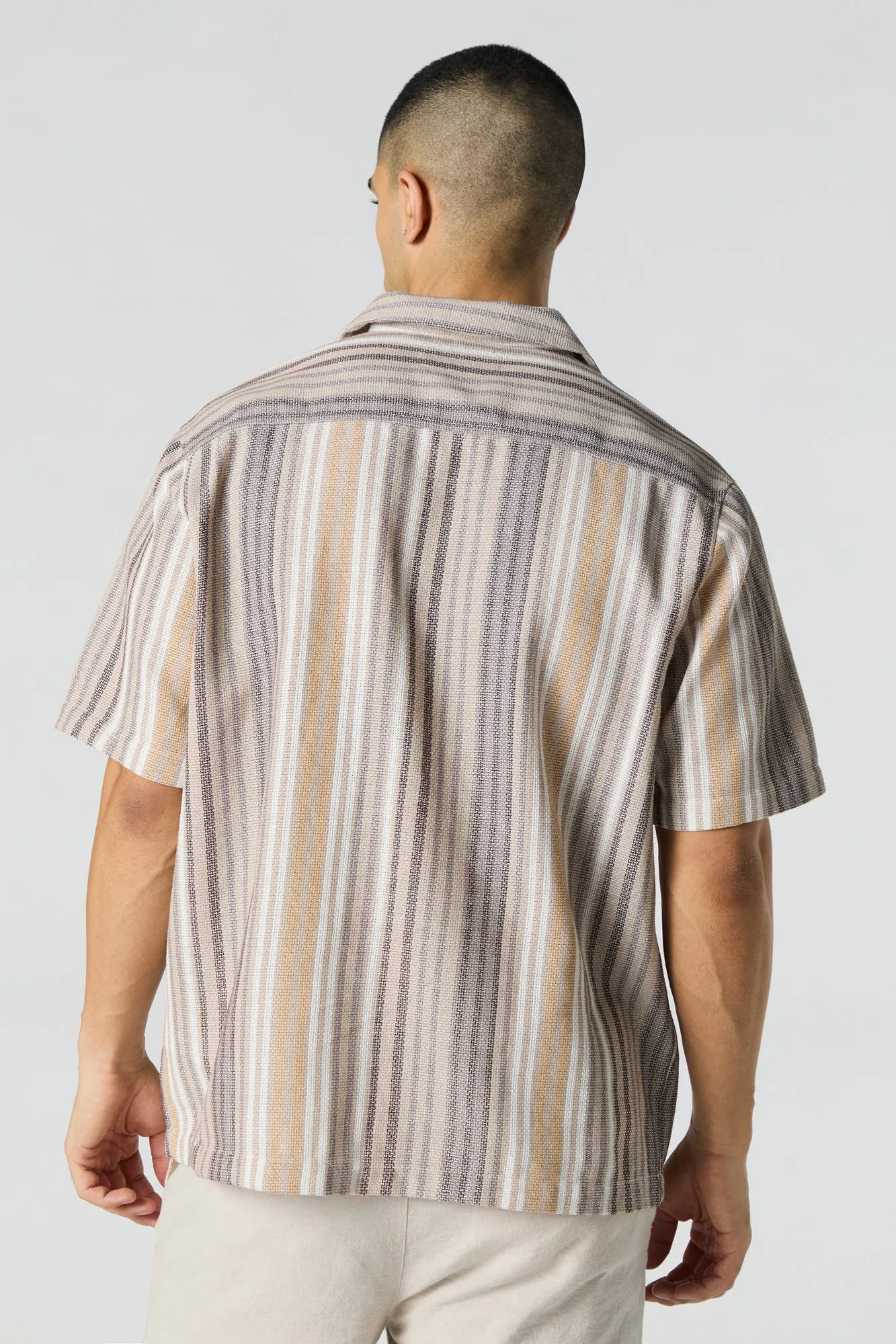 Textured Striped Button-Up Top