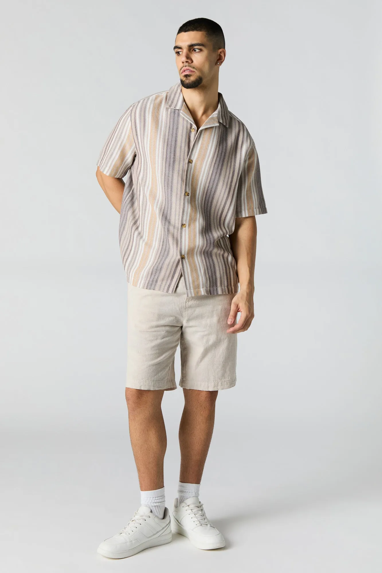 Textured Striped Button-Up Top