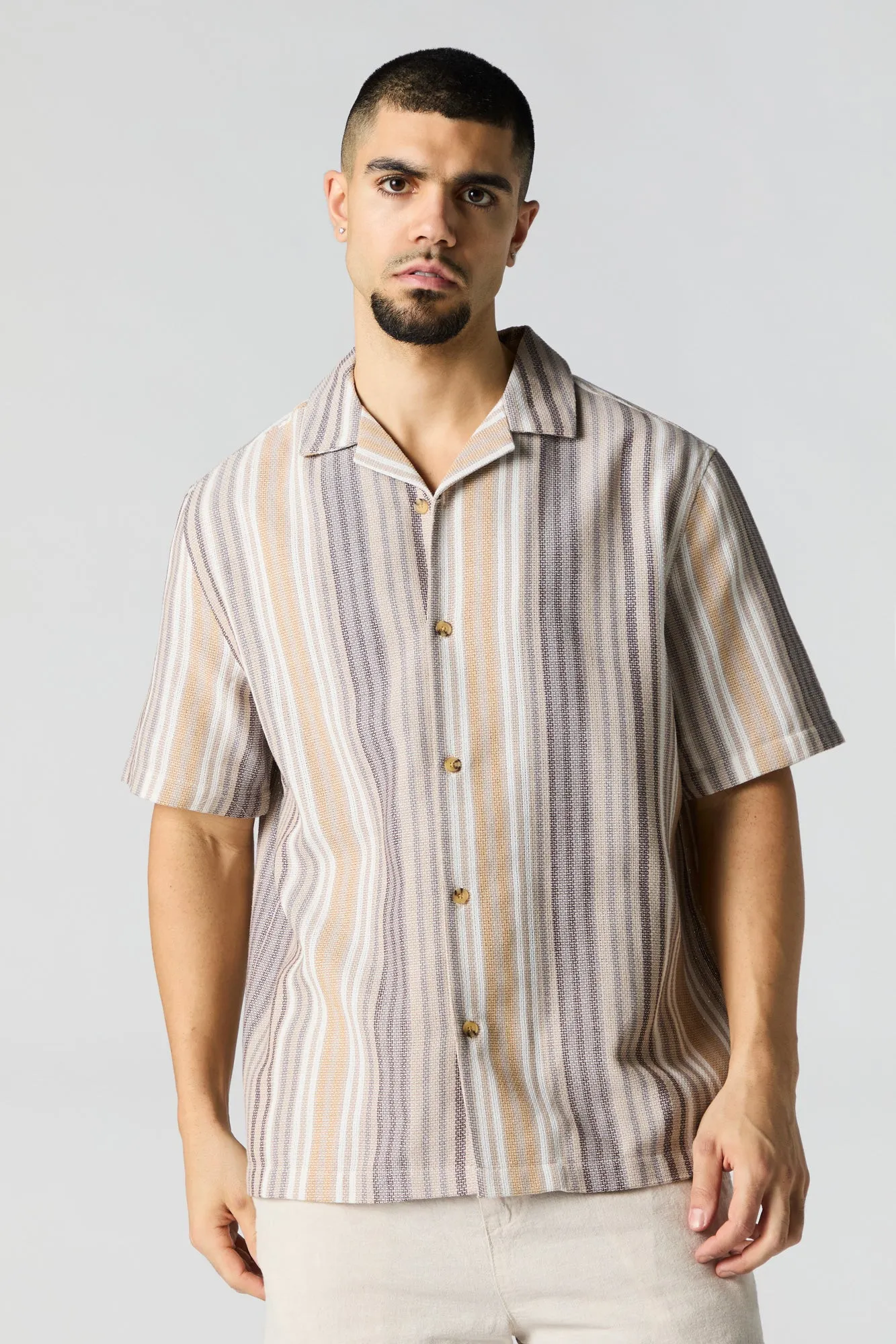 Textured Striped Button-Up Top