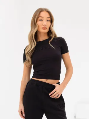 Tonal Varsity Baby Tee - Black