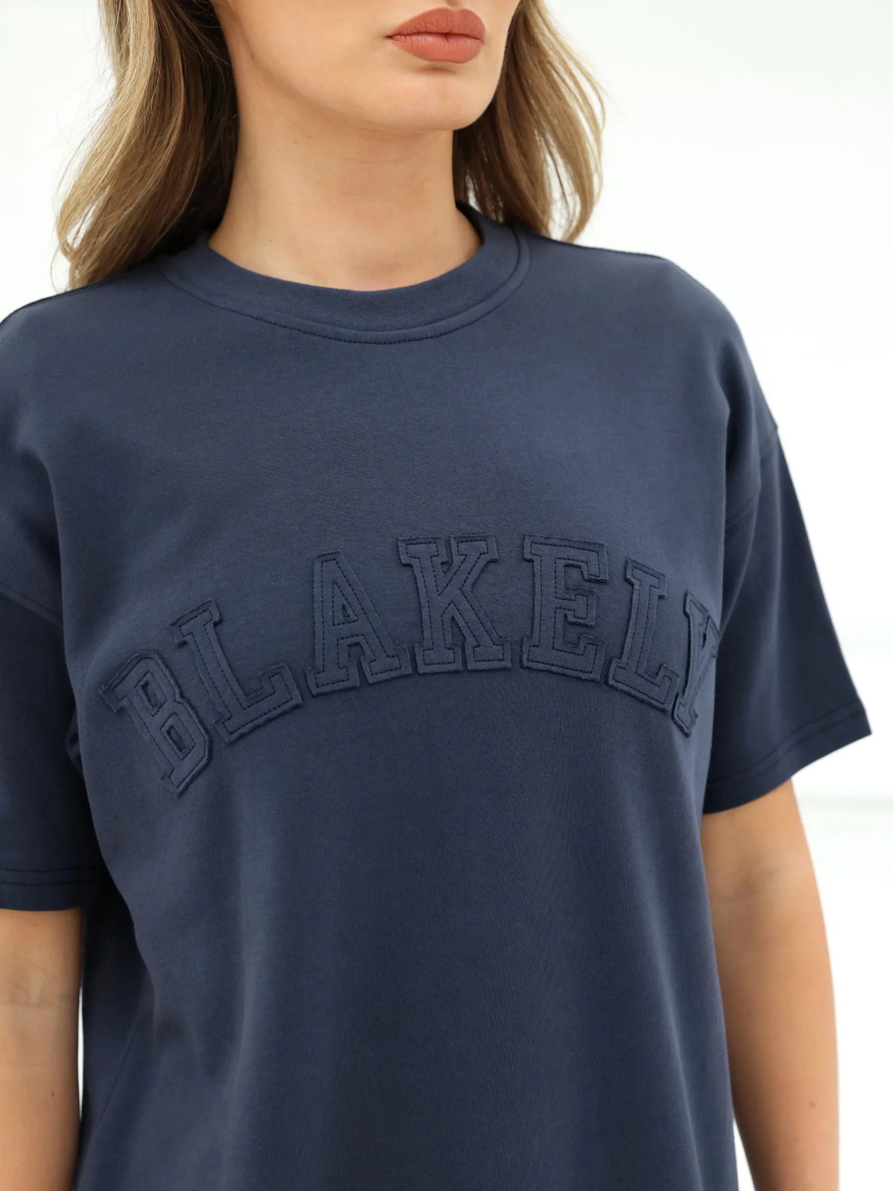 Tonal Varsity Oversized T-Shirt - True Navy