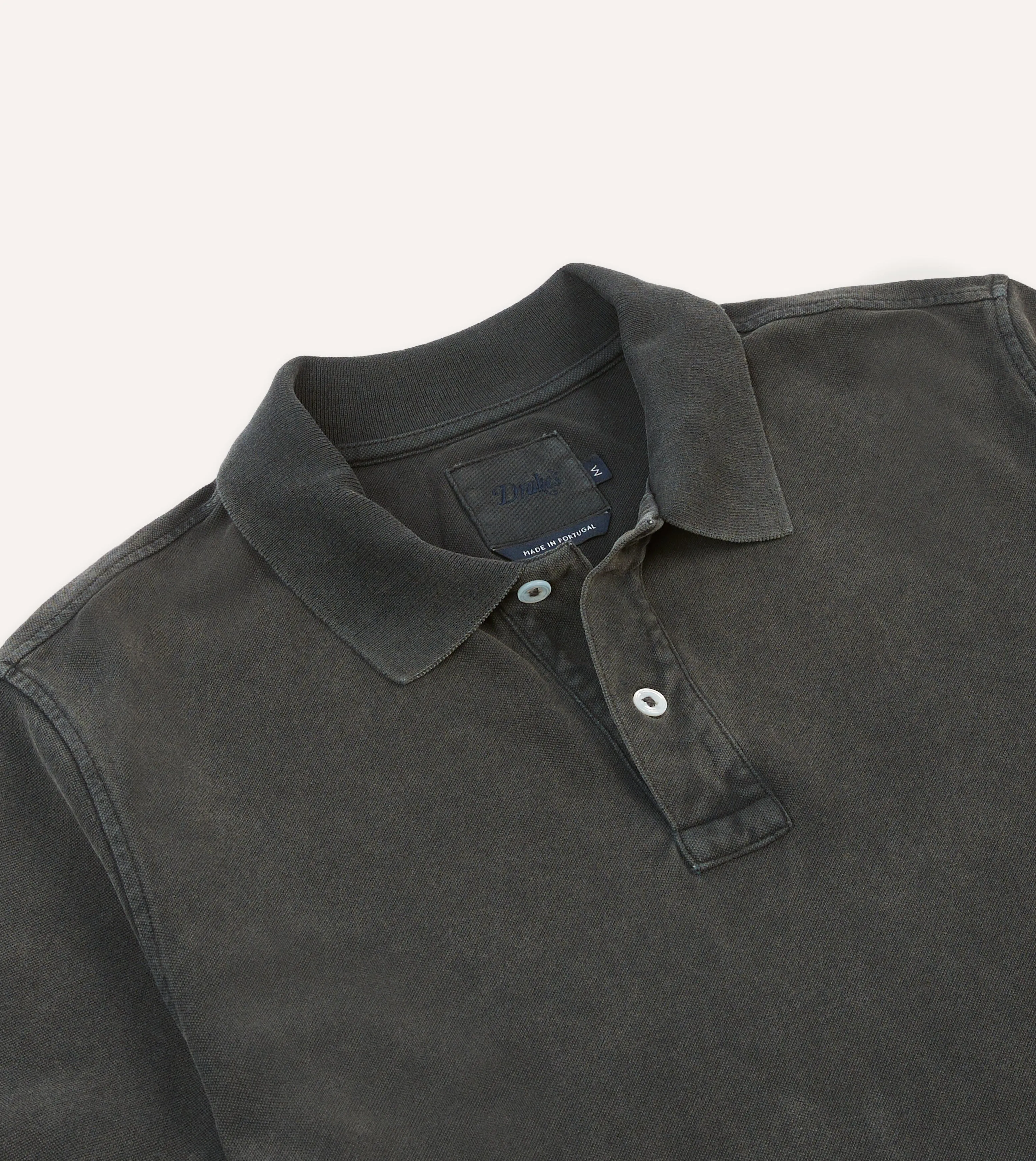 Washed Black Piqué Cotton Polo Shirt