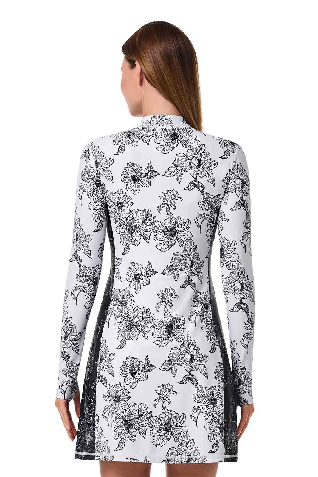 Women's Aspen Sunrise Long Sleeve Swim Dress | White/Black Colorblock